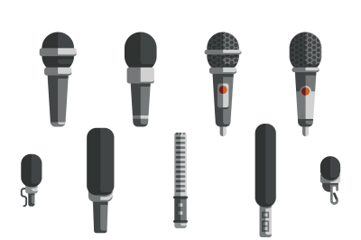 Microphones and dictaphone vector flat icons