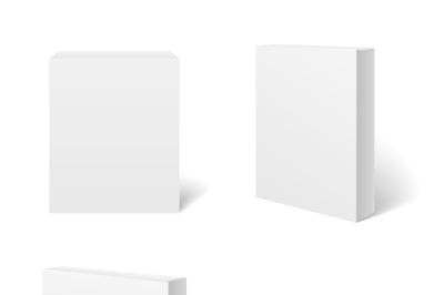 White blank cardboard package box in different positions. Vector templ