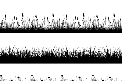 Seamless wild herbs&2C; flowers and grass silhouettes vector set