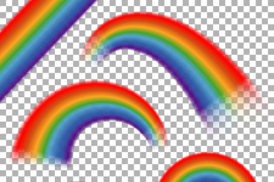 Rainbows vector set on transparent plaid background