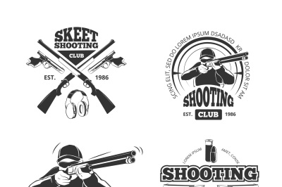 Retro weapons, shooting vector labels, emblems, badges, logos