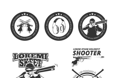 Vintage gun, pistol club vector labels, emblems, badges, logos