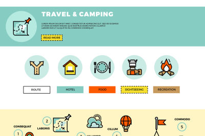 Camping, traveling, tourism vector infographic. Website design templat