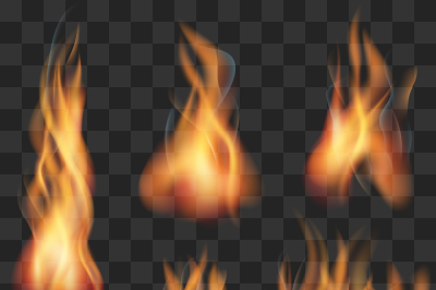 Vector realistic transparent fire flame set