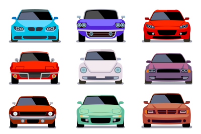 Urban traffic vehicles, car icons in flat style