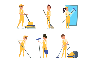 Funny characters of cleaning or technician service