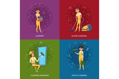 Concept pictures of cleaning service workers
