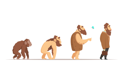 Biology evolution of homo sapiens. Vector characters in cartoon style