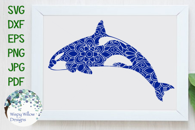 Orca, Killer Whale, Floral Mandala SVG/DXF/EPS/PNG/JPG/PDF