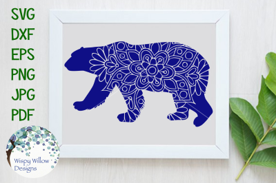 Polar Bear, Winter Animal, Floral Mandala SVG/DXF/EPS/PNG/JPG/PDF