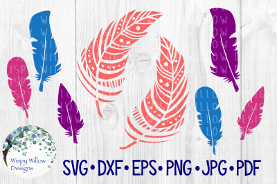 Boho Feather Bundle SVG/DXF/EPS/PNG/JPG/PDF