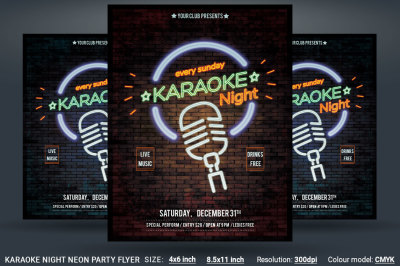 Karaoke Night Neon Party Flyer