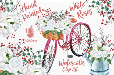 Watercolor roses clipart ROSES BOUQUETS White flowers clipart 