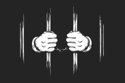 Hands in Cuffs Holding Prison Bars