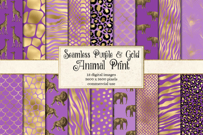 Purple and Gold Animal skins safari digital paper