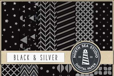 Black And Silver Digital Paper, Silver Patterns, Black Backgrounds