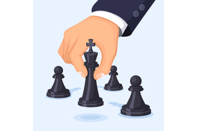 Business concept illustration. Hand moving chess