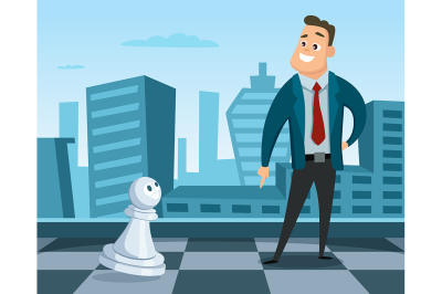 Businessman standing on a chess board