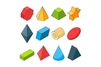 Colorful isometric pictures of geometry shapes