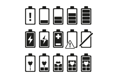 Monochrome pictures of smartphone battery in different levels