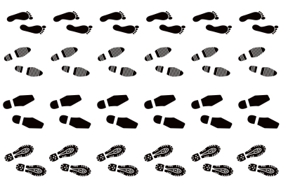 Shoes imprints, footprint and human step set. Vector illustrators brus