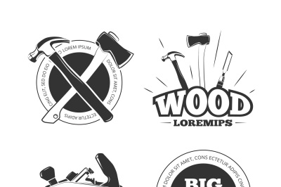 Vintage carpentry vector labels, emblems, badges and logos set