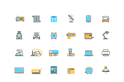 Home appliances and electronics devices vector icons