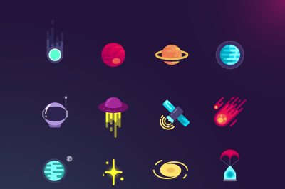 Space and vector flat icons set