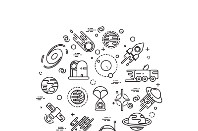 Planets, space and rocket vector icons