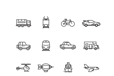 Transport line icons vector set