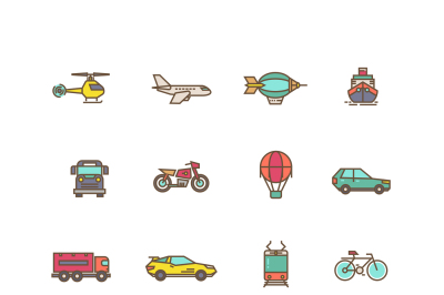 Transportation flat vector icons set