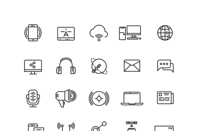 Media and communication line vector icons