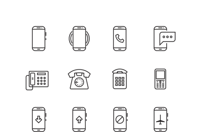 Phone, telephone, smartphone devices and communication vector line ico