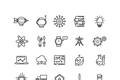 Science, media and internet thin line vector icons