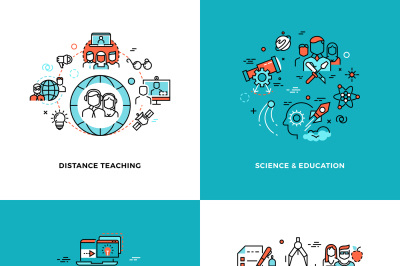 Online learning, tutorials and education vector concepts set