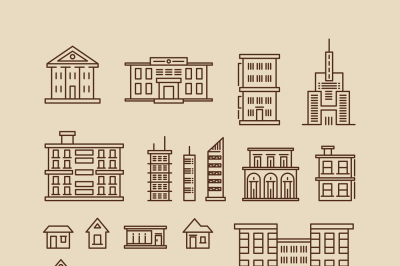 Buildings line thin vector icons