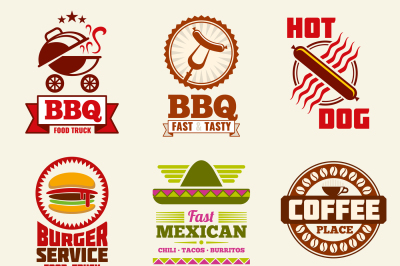 Fast food vector logo, emblems, labels and badges set