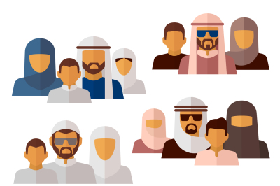 Arabian, muslim, middle eastern family icons