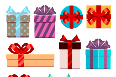 Gift boxes flat icons set