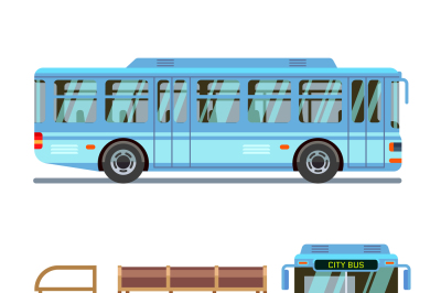 Bus stop and city bus. Vector illustration