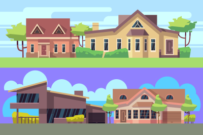 Vector horizontal banners set with residential houses