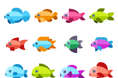 Fish vector flat icons set