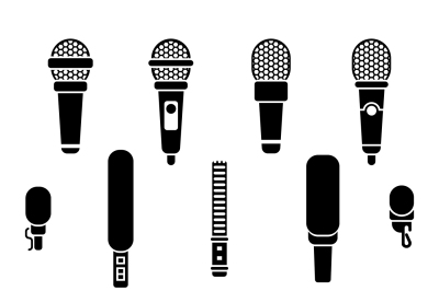 Microphone types black icons vector set