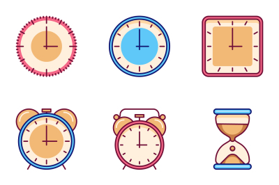 Alarm clock, timer, watch flat vector icons