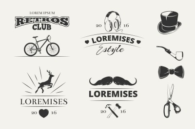 Hipster vector emblems, labels, badges