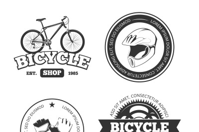 Bicycle, bike vintage vector labels, emblems, logos, badges