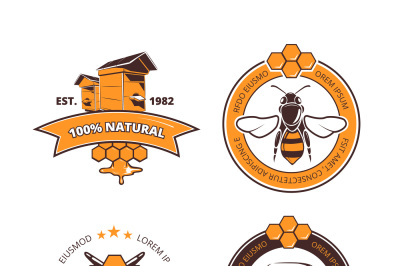 Retro beekeeper&2C; honey vector labels&2C; badges&2C; emblems