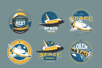 Vintage space and astronaut vector colored badges&2C; emblems&2C; logos&2C; lab