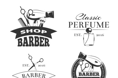 Retro barber shop vector label set