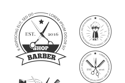 Vintage barber shop vector labels, emblems or badges